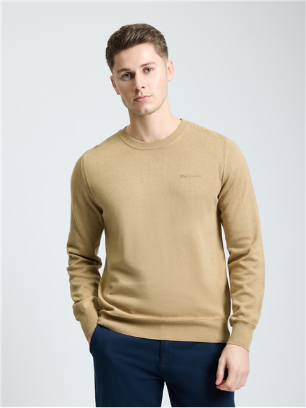 Long Sleeve Crew Neck &  Shoulder Stitch in Sand