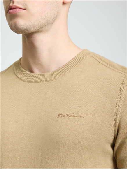 Long Sleeve Crew Neck &  Shoulder Stitch in Sand