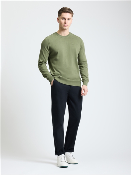 Long Sleeve Crew Neck &  Shoulder Stitch in Olive