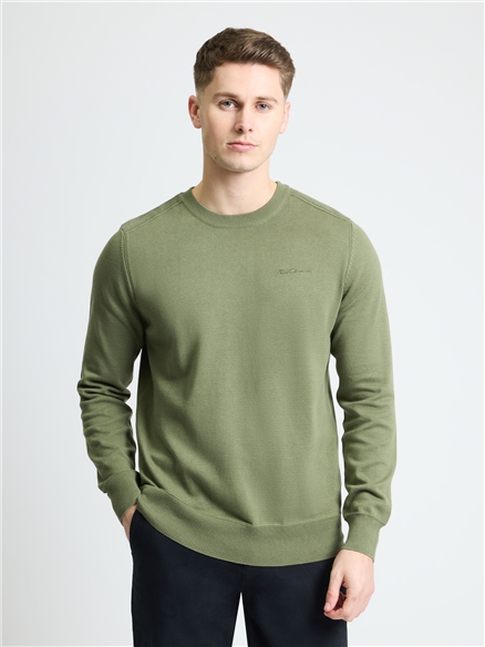 Long Sleeve Crew Neck &  Shoulder Stitch in Olive