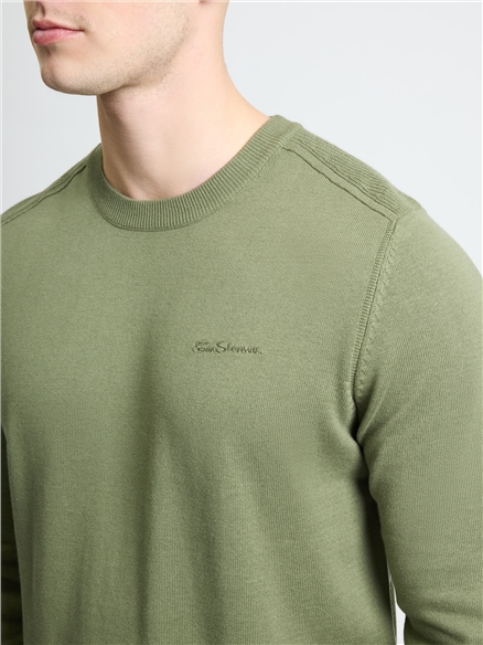 Long Sleeve Crew Neck &  Shoulder Stitch in Olive