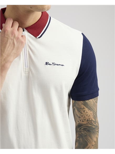 Zip Neck Contrast Sleeve Polo