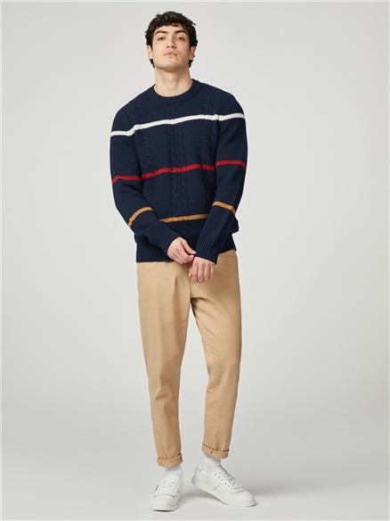 Cable Stripe Crew Neck Jumper
