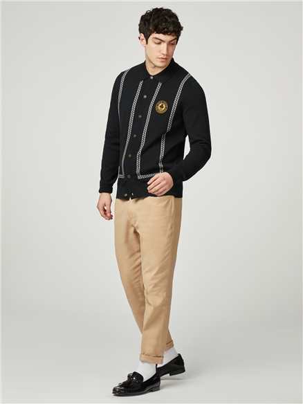 Chequerboard Button Through Polo