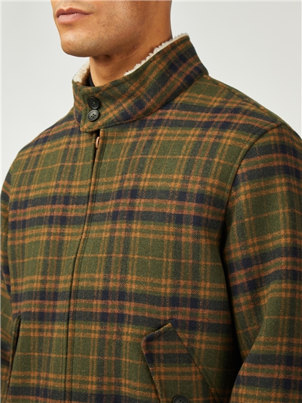 Wool Blend Check Harrington