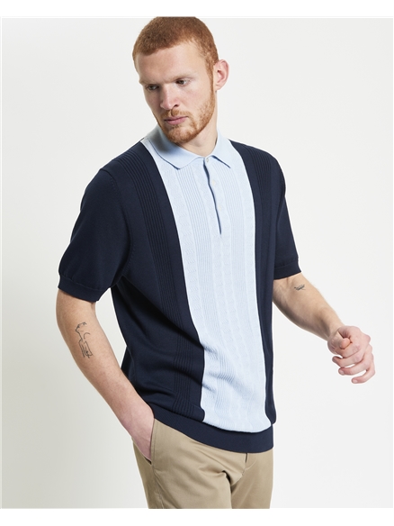 Textured Block Stripe Knitted Polo