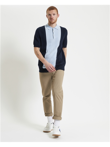 Textured Block Stripe Knitted Polo