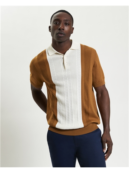 Textured Block Stripe Knitted Polo