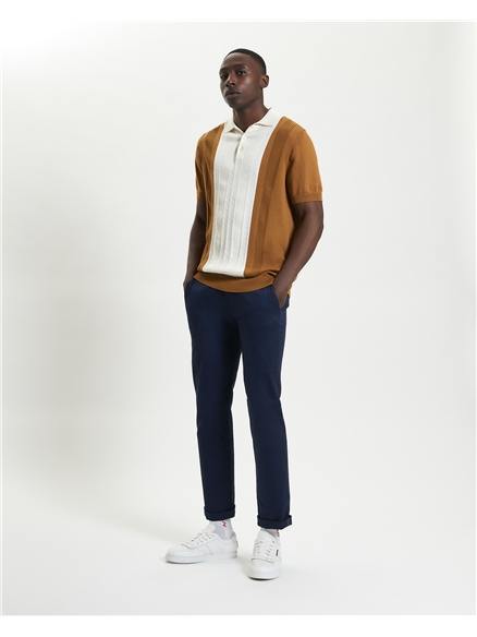 Textured Block Stripe Knitted Polo