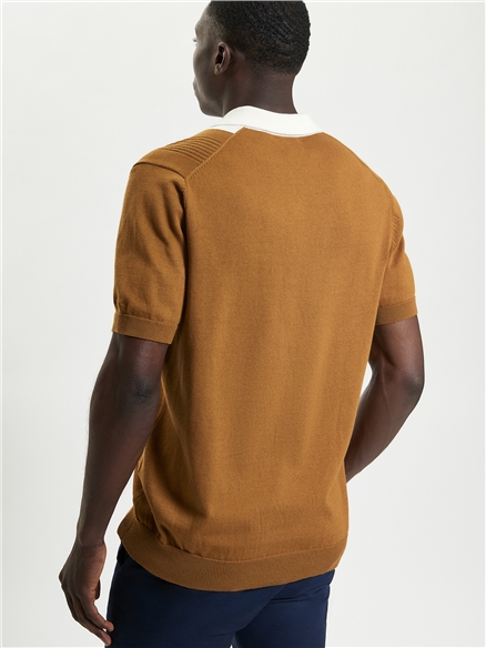 Textured Block Stripe Knitted Polo