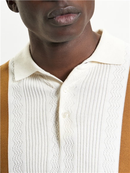 Textured Block Stripe Knitted Polo