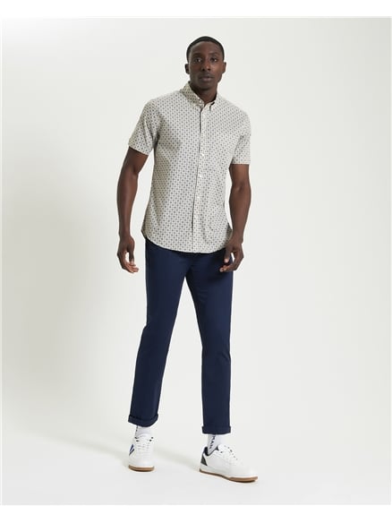 Short Sleeve Block Geo Print Shirt in Fog