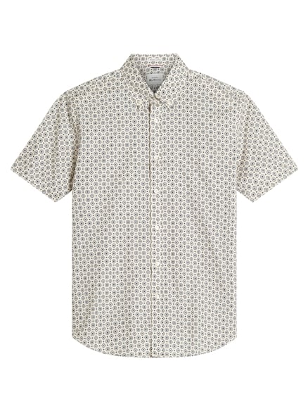 Short Sleeve Block Geo Print Shirt in Fog