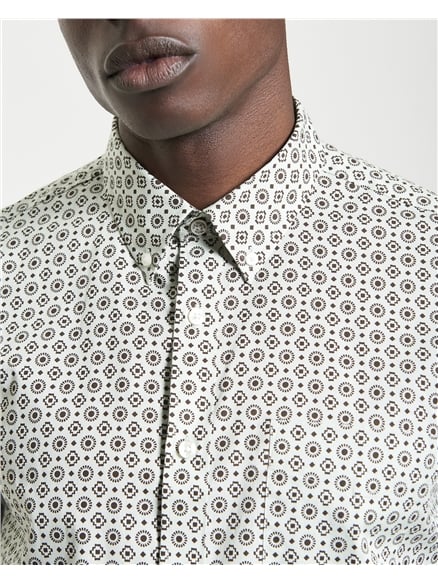 Short Sleeve Block Geo Print Shirt in Light Green