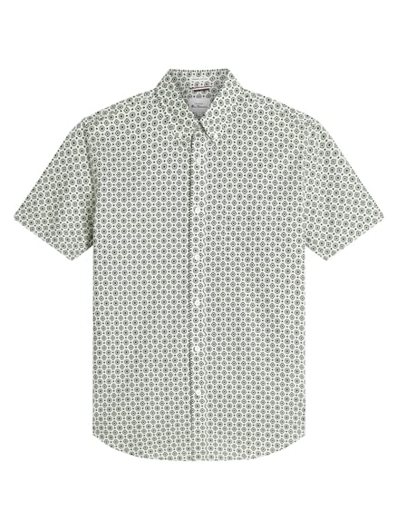Short Sleeve Block Geo Print Shirt in Light Green