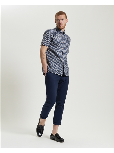 Block Leaf Print Shirt in Indigo