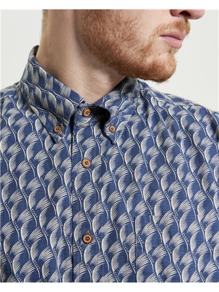 Block Leaf Print Shirt in Indigo