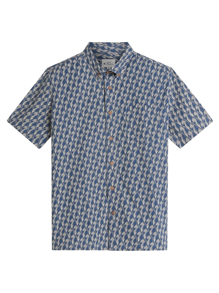 Block Leaf Print Shirt in Indigo