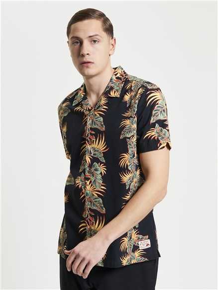 Short Sleeve Botanical Leaf Print Shirt