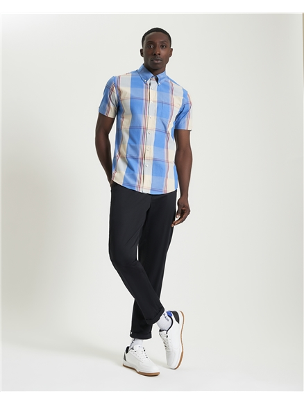 Short Sleeve Multicolour Overcheck Shirt in Kingfisher