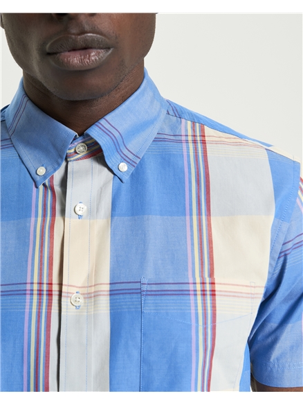Short Sleeve Multicolour Overcheck Shirt in Kingfisher