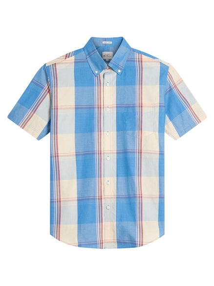 Short Sleeve Multicolour Overcheck Shirt in Kingfisher