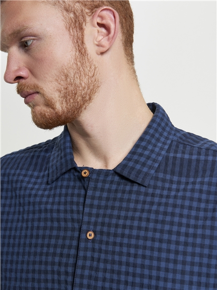Short Sleeve Seersucker Gingham Shirt