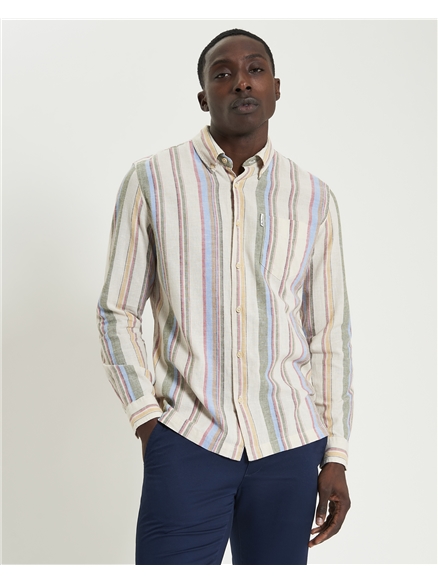 Long Sleeve Stripe Linen Blend Shirt