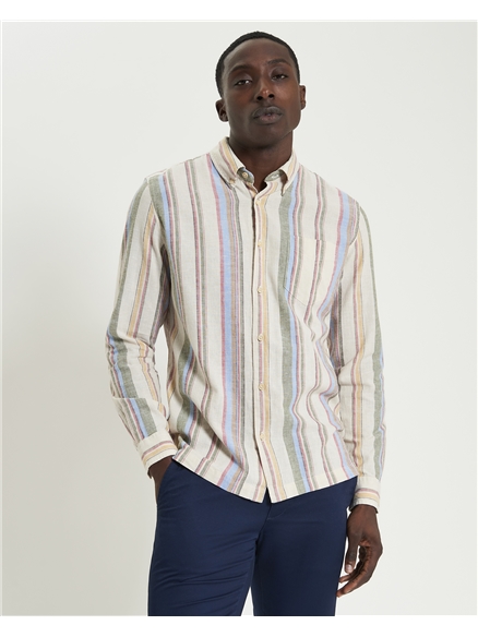 Long Sleeve Stripe Linen Blend Shirt