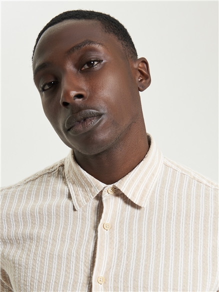 Short Sleeve Seersucker Stripe Shirt