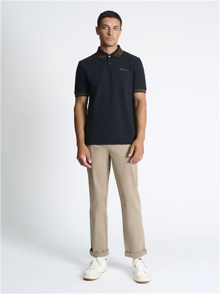 Mono Collar Interest Polo Shirt in Black