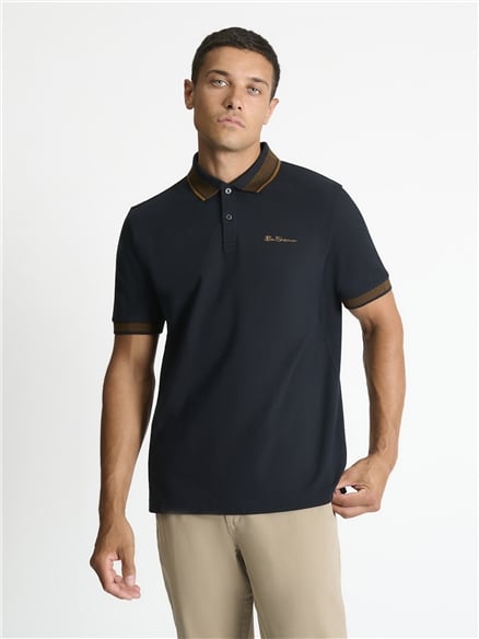 Mono Collar Interest Polo Shirt in Black
