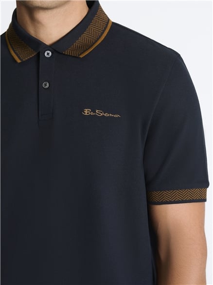 Mono Collar Interest Polo Shirt in Black
