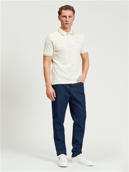 Short Sleeve Signature Pique Polo in Oyster White