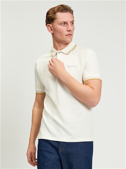 Short Sleeve Signature Pique Polo in Oyster White