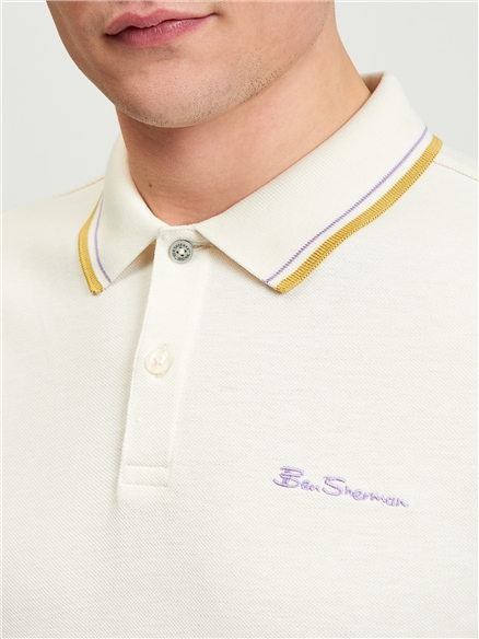 Short Sleeve Signature Pique Polo in Oyster White