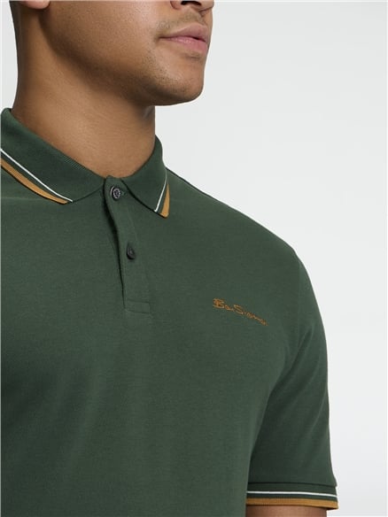 Short Sleeve Signature Pique Polo in Bottle Green
