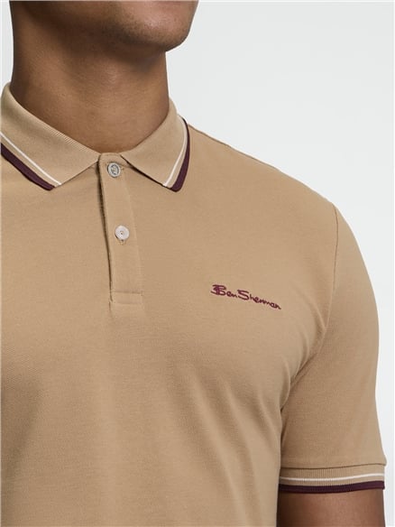 Short Sleeve Signature Pique Polo in Biscuit