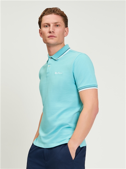 Short Sleeve Signature Pique Polo in Turquoise