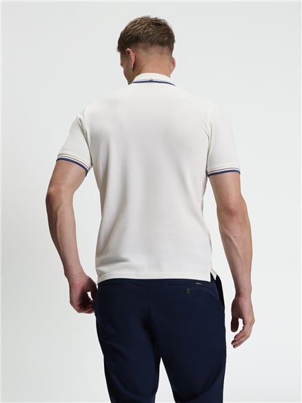 Short Sleeve Signature Pique Polo in Beige