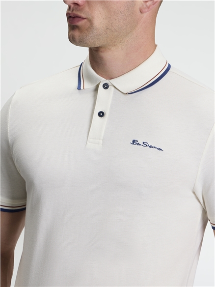 Short Sleeve Signature Pique Polo in Beige