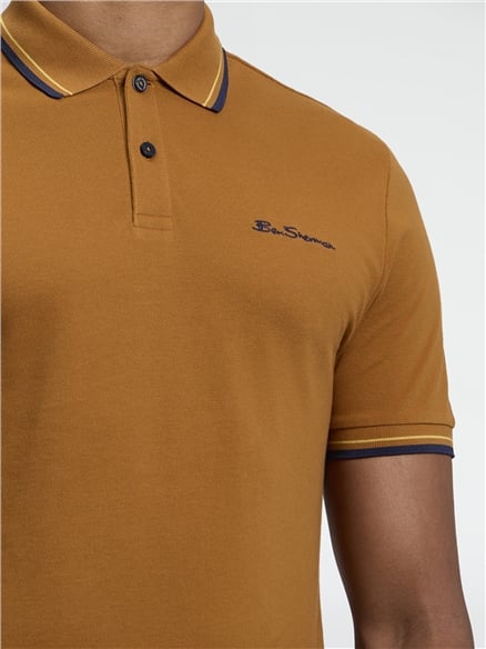 Short Sleeve Signature Pique Polo in Cinnamon