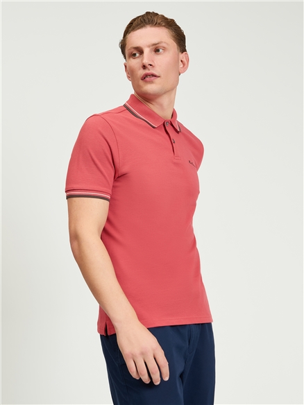 Short Sleeve Signature Pique Polo in Calypso Coral