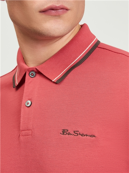 Short Sleeve Signature Pique Polo in Calypso Coral