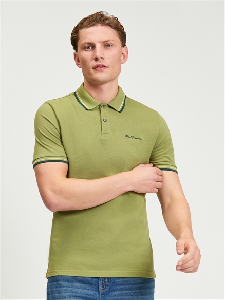 Short Sleeve Signature Pique Polo in Olive