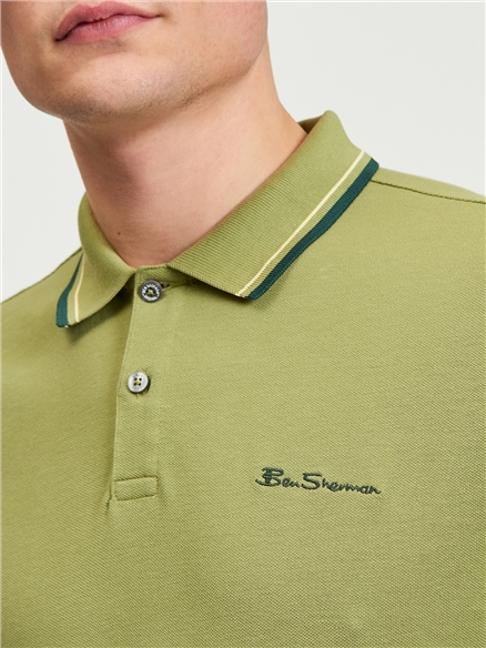 Short Sleeve Signature Pique Polo in Olive