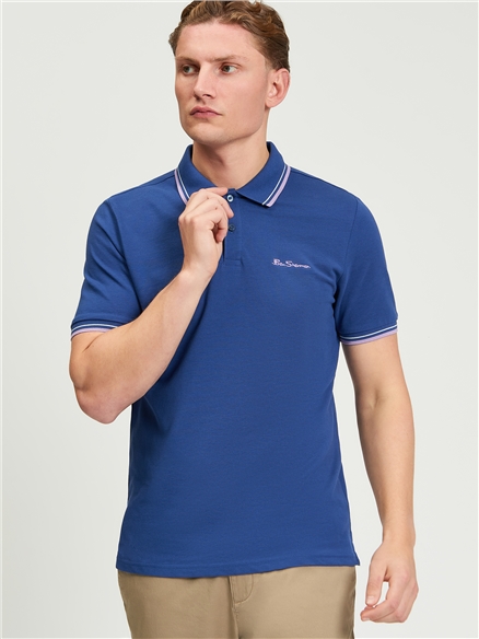 Short Sleeve Signature Pique Polo in Blue Ink