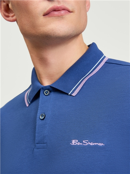 Short Sleeve Signature Pique Polo in Blue Ink