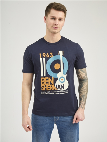 Mod Guitar Poster Tee in Dark Navy