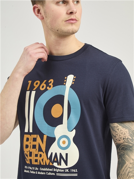 Mod Guitar Poster Tee in Dark Navy